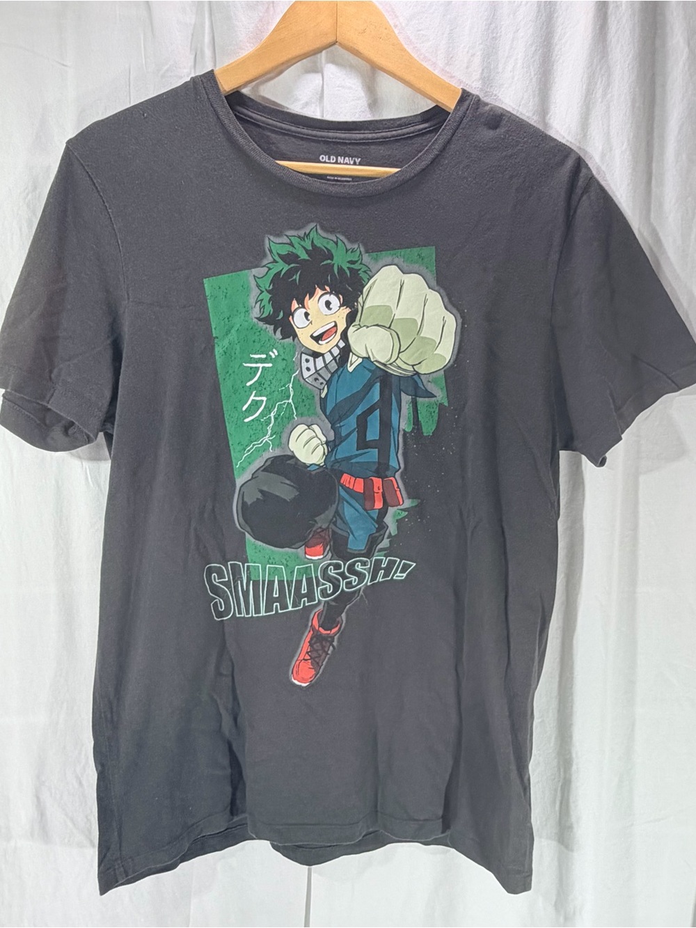 Old Navy Black Graphic Tee with Green & Red My Hero Academia Deku